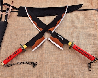 38" Demon Slayer Tengen Uzui Nichirin Swords with Leather Sheath | Famous Anime Cosplay