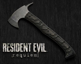 Customized Resident Evil Requiem Leon Kennedy Axe with Leather Sheath | Full Tang RE9 Hatchet