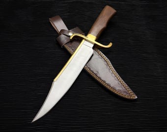 Handmade D2 Steel Alamo Musso Bowie Knife with Leather Sheath