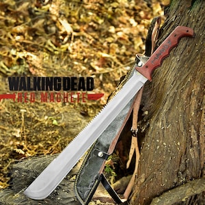 The Walking Dead Red Machete Series Machete Full Tang con fodero in pelle / Machete da caccia fatto a mano / Machete di Rick / Regalo per lui