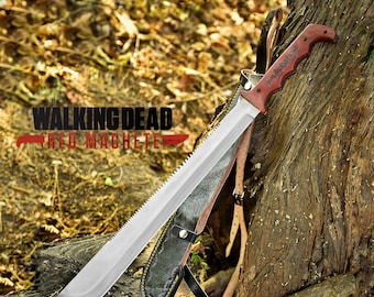The Walking Dead Red Machete Replica | Full Tang D2 Steel, Leather Sheath