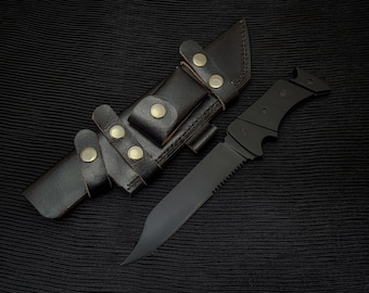 Custom Krieger Movie Knife Replica: Full Tang Stainless Steel with Leather Sheath