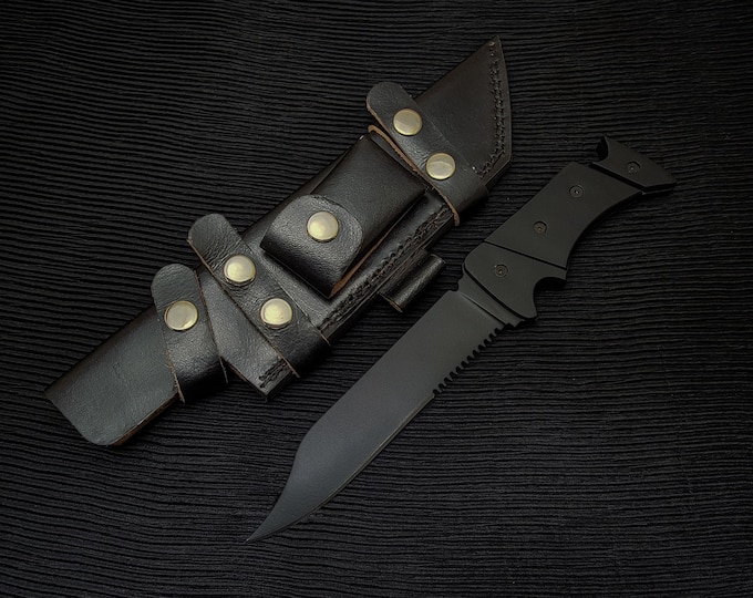 Custom Krieger Movie Knife Replica: Full Tang Stainless Steel with Leather Sheath