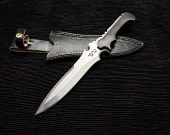RE4 Remake Jack Krauser Knife Replica: D2 Steel Full Tang Blade with Leather Sheath