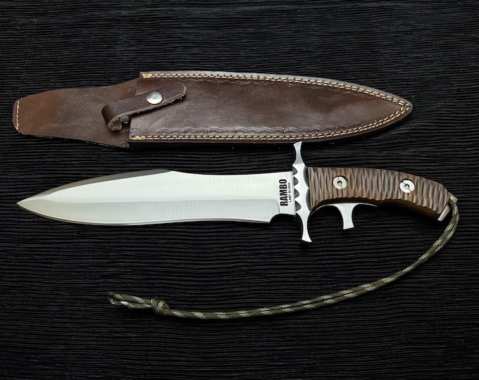 Handmade Rambo Last Blood Replica Knife | Stainless Steel, Leather Sheath