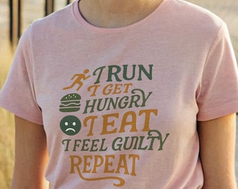 Camiseta divertida para correr, bonita camiseta de fitness para corredores y amantes de la comida, regalo divertido para correr, regalo divertido para correr.