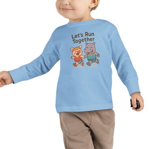 Sudadera infantil con un cerdito y un hipopótamo corriendo, con diseño de dibujos animados "Corramos juntos", divertida sudadera deportiva con estampado de animales.