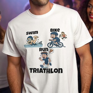Funny Triathlon Shirt Gift | Swim Bike Run Pizza | Gift for Triathletes | Hilarious Triathlon Shirt for Men Women | Funny Comic Style Shirt