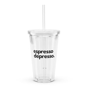 ESPRESSO DEPRESSO 16oz Clear Tumbler with Straw – Funny Iced Coffee Cup | Reusable Acrylic Cold Drink Tumbler | Double Wall Travel Mug
