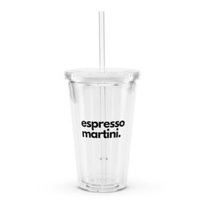 ESPRESSO MARTINI 16oz Clear Acrylic Tumbler with Straw – Iced Coffee Cup | Reusable Cold Drink Cup | Double Wall Travel Tumbler