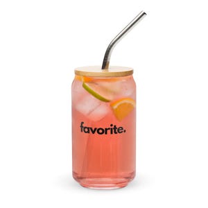 FAVORITE - Can-shaped glass with stainless steel straw and bamboo lid, cup for iced and hot drinks, Gift for Him, Gift for Her