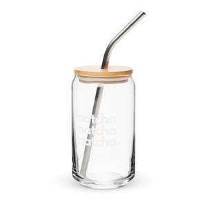 MATCHA MATCHA - Glass with stainless steel straw and bamboo lid for iced and hot drinks, reusable and washable, iced and hot matcha cup