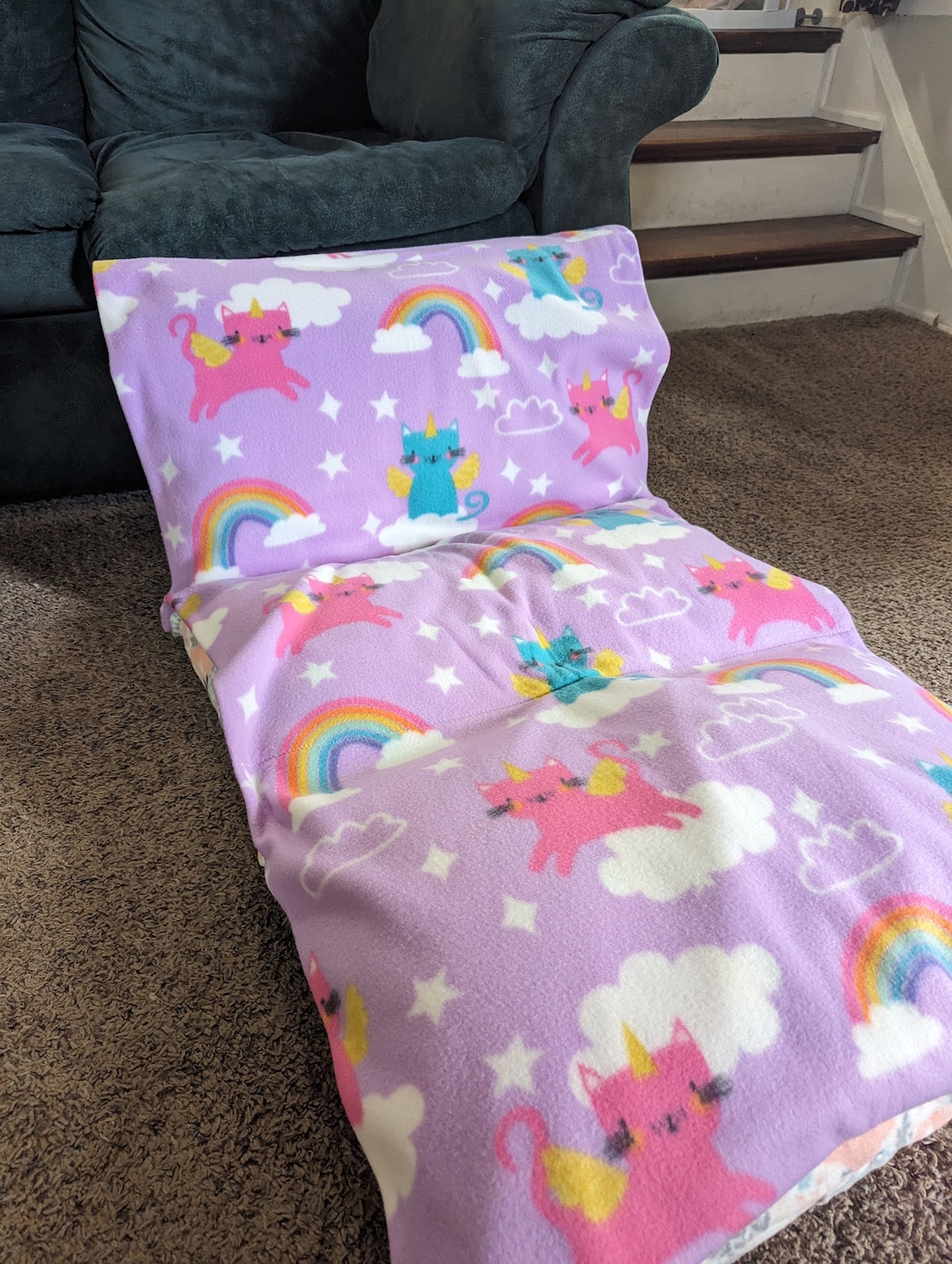 Pillow Bed Pillow Lounger Unicorn Cats With Rainbows Etsy