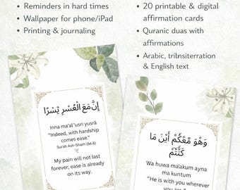 Islamic Dua Affirmation Cards | Quranic Verses, Arabic, English (Digital Download)