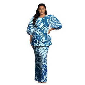 Samoa Tribal Print Puletasi Dresses Women Ladies Winter Plus Size Evening Party 2 Piece Set