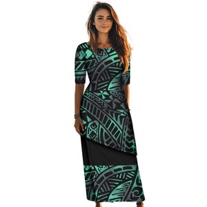 Frauen Zweiteiler Island Style Samoan Puletasi Custom Dress Sets polynesischer Tattoo Print on Demand polynesischer Tribal Hawaiianer