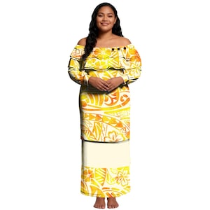 Plus Size Polynesian Samoan Tribal Evening Party Puletasi 2 Piece Set Island Latest Style Two-piece Puletasi Dresses