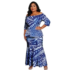 Latest Polynesian Tribal Clothing Off Shoulder Samoan Puletasi Dresses for Women Custom Print Evening Party Puletasi Samoa Set