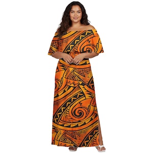 Women&#39;s Dress Asia & Pacific Islands Clothing Samoa Puletasi Polynesian Tribal Samoan Print Ladies Elegant Dress Long