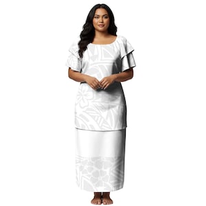 Tonga Puletasi Dress Floral Print 2 Piece Set Samoa Tribal Tongan Hawaii Dresses Custom Short Sleeve Top Skirt Suit