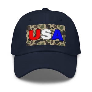 USA Proud Camo Adjustable Dad Hat - Show your Patriotism with this USA Ballcap