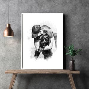 Retrato personalizado en acuarela a partir de una foto / Regalo para el Día del Padre / Arte para mascotas y abuelos / Descarga digital o impresión enmarcada / Blanco y negro o color