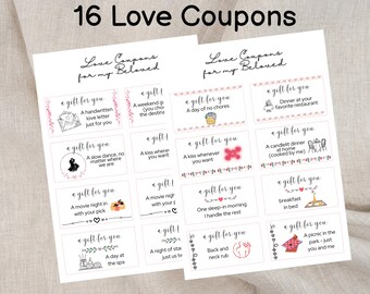 Printable Love Coupons, Romantic coupons, Valentine's Day Printable Love Coupons, Printable Valentine's Gift for Him or Her