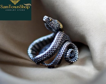 Sterling Silver Anaconda Snake Adjustable Ring, Gothic Serpent Wrap, Snake Open Ring, Women Wrap Ring, Silver Animal Ring, Boho Jewelry Gift