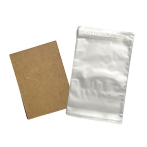 May include: A brown cardboard envelope and a clear plastic resealable bag with a self-adhesive strip.