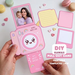 DIY Pull Out Photo Card Template, 5 Pack 3D Polaroid Camera Kids Craft, Printable Personalized Gift, Montessori Activity, US Letter A4