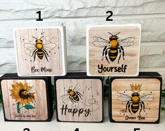 Bee Tiered Tray decor sign, Bee Decor, bee signs for decorative tray, bee themed signs, bee gift, bumblebee signs