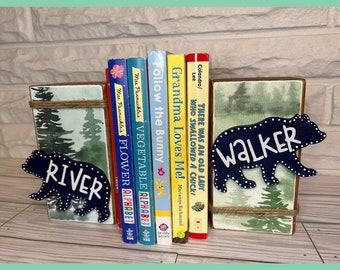 Personalized Bookends for adventure or exploration theme nursery, Custom theme bookends for grandchild gift, wood bookends for child or baby