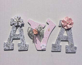 Pink and grey letters for nursery name wall decor, baby shower gift, new baby gift, wall decor name for girl's bedroom