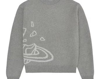 Y2K-stickad tröja med planetmotiv, vintagedesign, olika färger, unisex