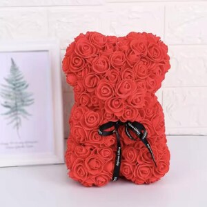 25 cm blommig nallebjörn, nallebjörn gjord av konstgjorda blommor i olika färger, söt presentidé till alla hjärtans dag Röd