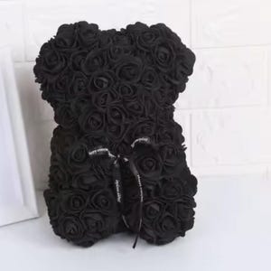 25 cm blommig nallebjörn, nallebjörn gjord av konstgjorda blommor i olika färger, söt presentidé till alla hjärtans dag Svart