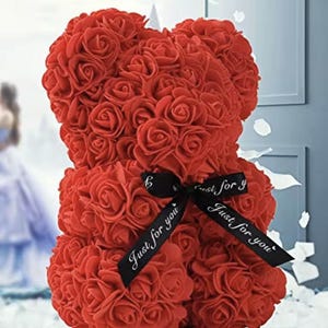 25 cm blommig nallebjörn, nallebjörn gjord av konstgjorda blommor i olika färger, söt presentidé till alla hjärtans dag bild 4