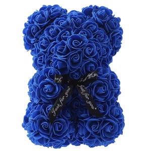 25 cm blommig nallebjörn, nallebjörn gjord av konstgjorda blommor i olika färger, söt presentidé till alla hjärtans dag Blå