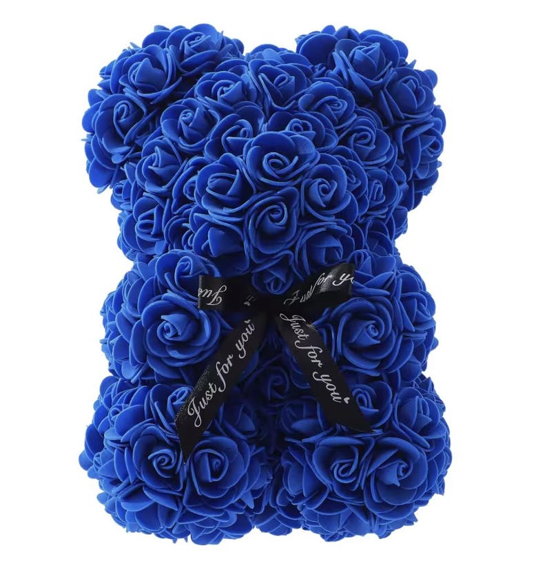 25 cm blommig nallebjörn, nallebjörn gjord av konstgjorda blommor i olika färger, söt presentidé till alla hjärtans dag Blå