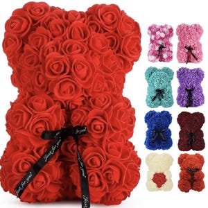 25 cm blommig nallebjörn, nallebjörn gjord av konstgjorda blommor i olika färger, söt presentidé till alla hjärtans dag bild 2