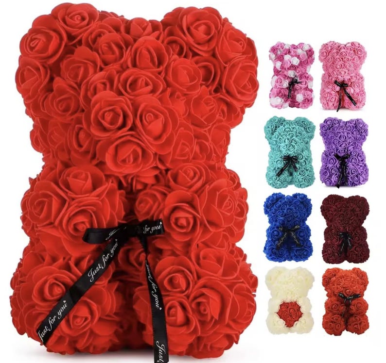 25 cm blommig nallebjörn, nallebjörn gjord av konstgjorda blommor i olika färger, söt presentidé till alla hjärtans dag bild 2