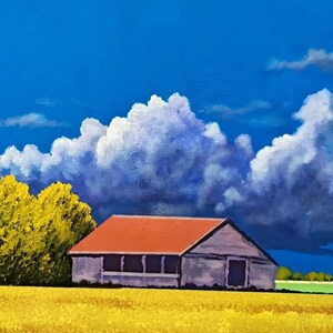 Oil painting on canvas The farmhouse, original painting, farmhouse, landscape, nature painting, handmade, trees, painting with clouds