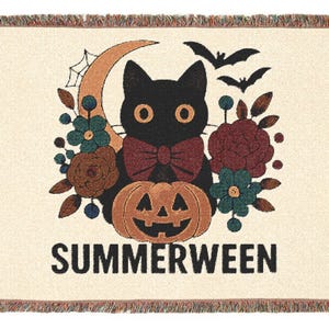 Summerween, Halloween Blanket, Spooky Blanket, Halloween Blankets, Summerween Decor, Spooky Summer, Black Cat Blanket, Cat Blanket, Cat Thro