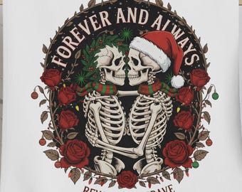 Toalha de Natal gótica, toalha de mão de esqueleto Forever and Always, decoração de Halloween, presente de casamento, toalha de cozinha gótica, acessórios assustadores para casa