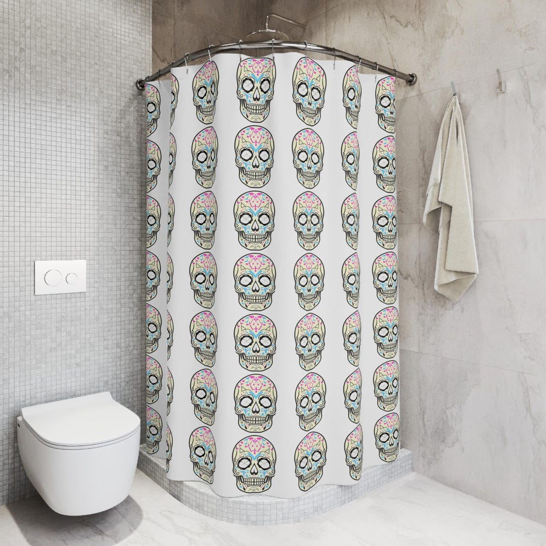 Dia De Los Muertos, Skull Shower Curtain, Sugar Skull Decor, Gothic ...