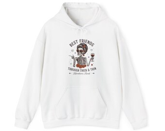 Sudadera con capucha de esqueleto para mejores amigos, sudadera unisex con capucha para Halloween, regalo de amistad, sudadera cómoda, ropa para la temporada de Halloween.