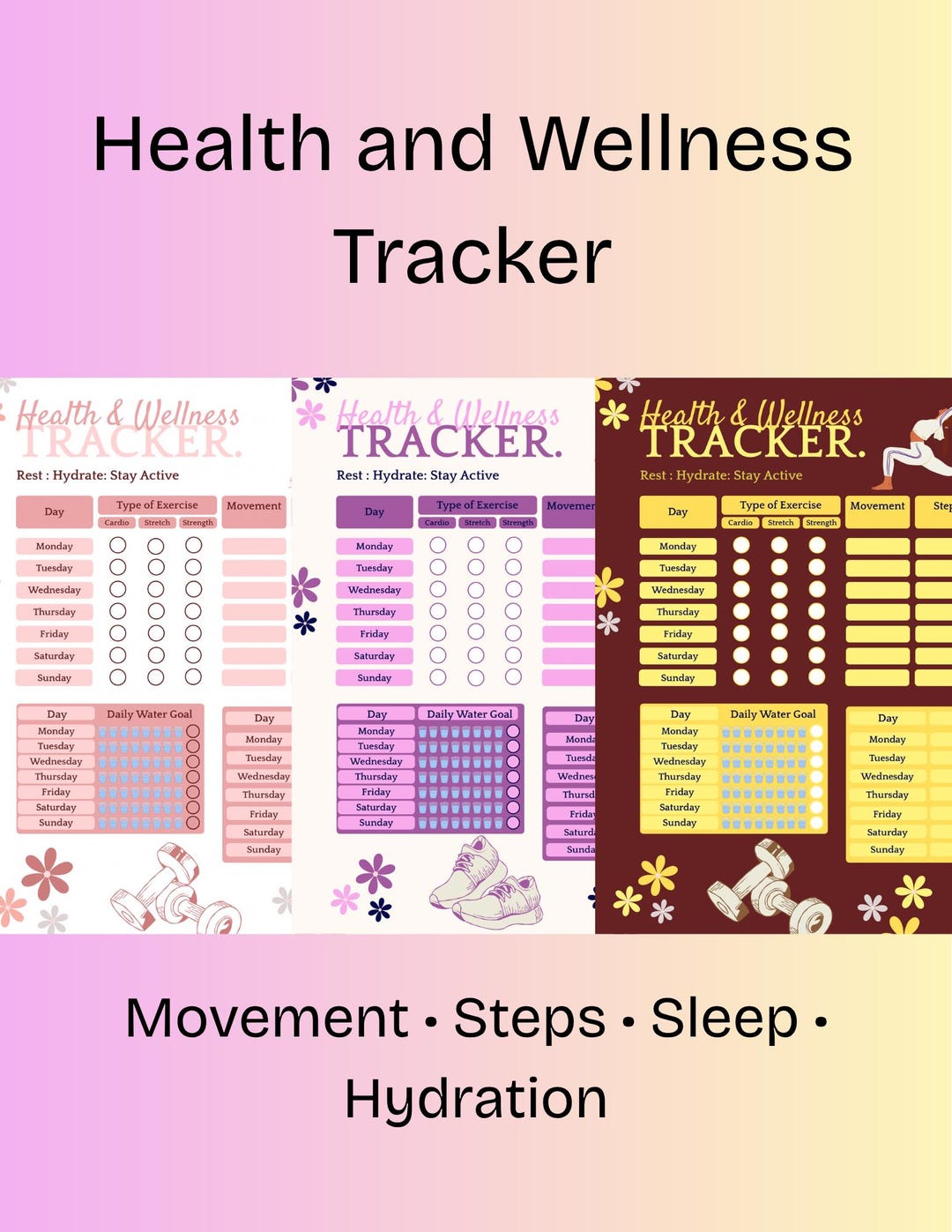 Health & Wellness Tracker Printable | Weekly Fitness Tracker | Habit ...