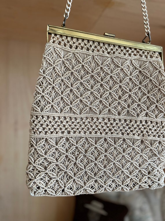 Vtg Beige Crochet/Macrame Purse - image 2