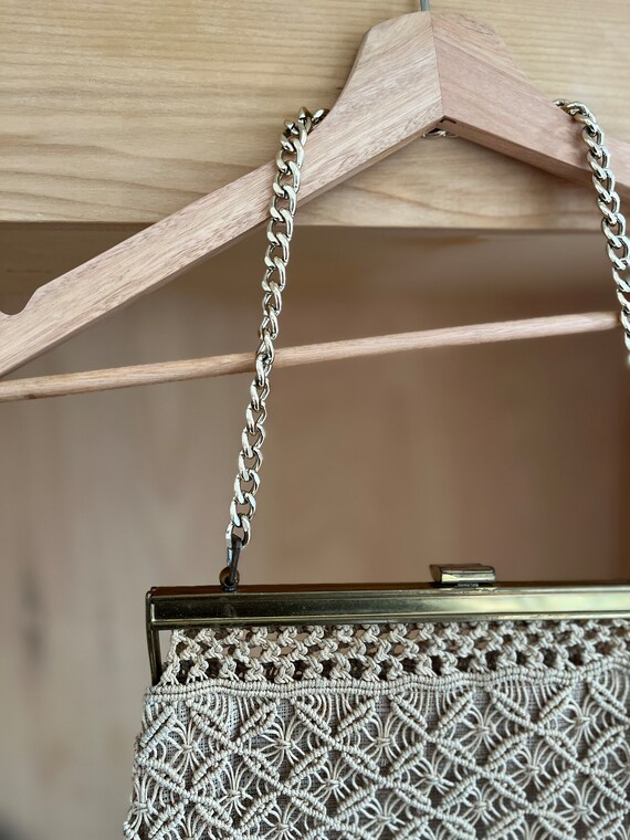 Vtg Beige Crochet/Macrame Purse - image 3