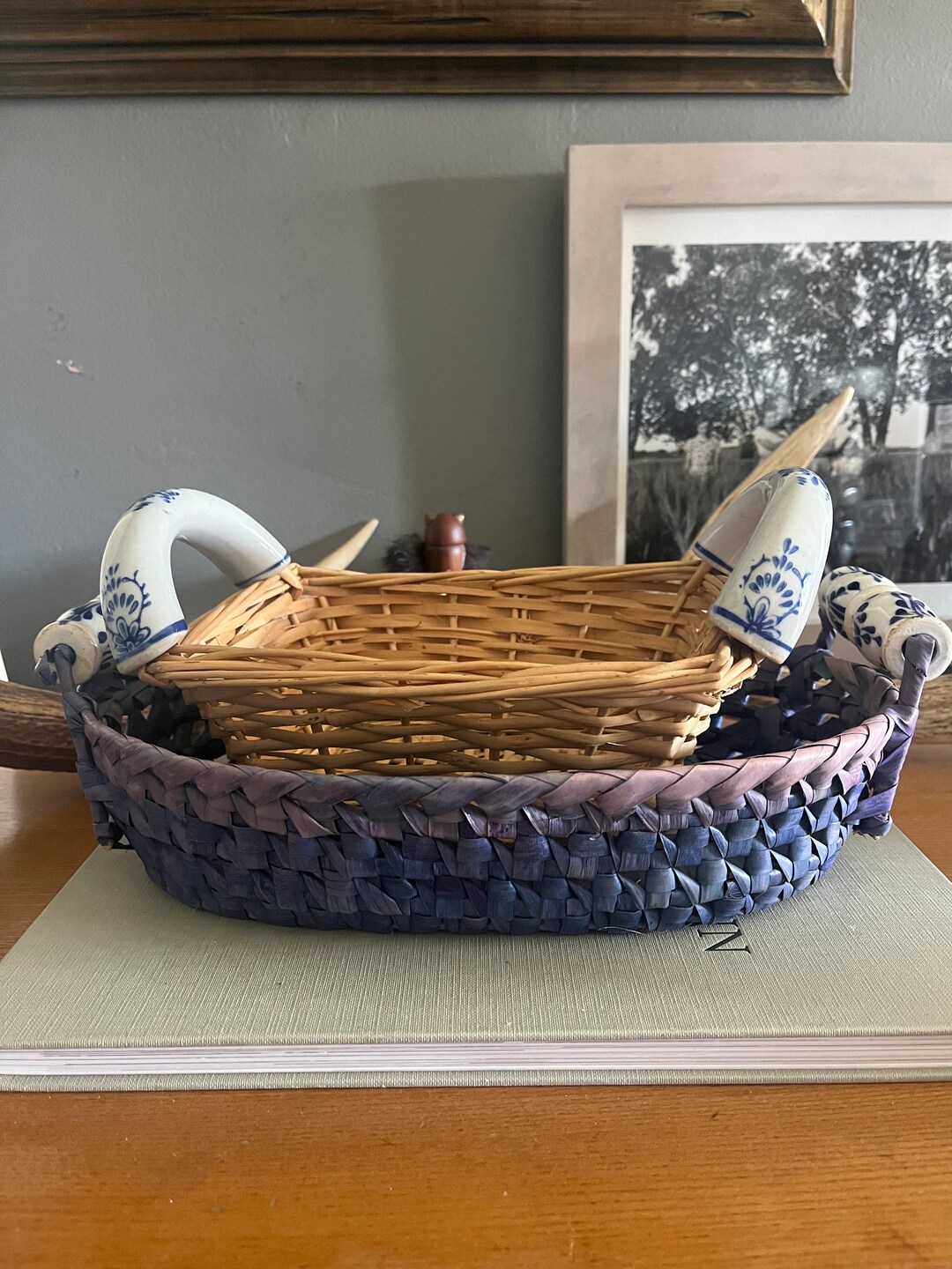 Uniquely Beautiful Wicker Baskets With Porcelain Handles Etsy